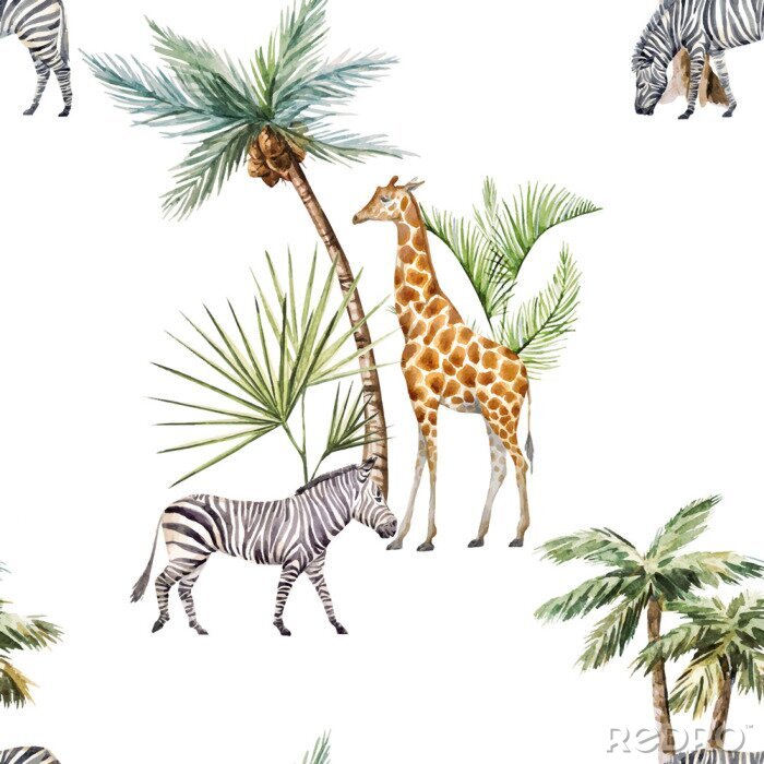 Tapete Afrikanische Tiere und Palmen