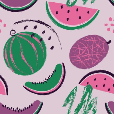 Tapete Ananas und Melonen in Grün- und Rosatönen