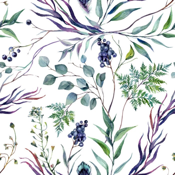 Tapete Aquarell Botanical Greneery Pattern