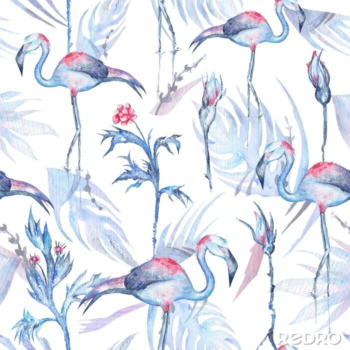 Tapete Aquarell-Flamingo-Muster