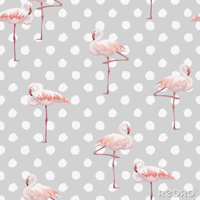 Tapete Aquarell-Flamingos und Punkten