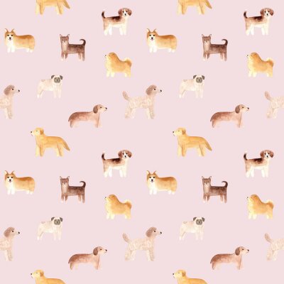 Aquarell-Hunde auf rosa Hintergrund