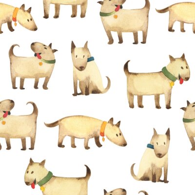 Tapete Aquarell-Hunde mit bunten Halsbändern