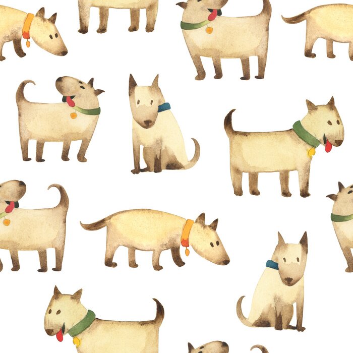 Tapete Aquarell-Hunde mit bunten Halsbändern