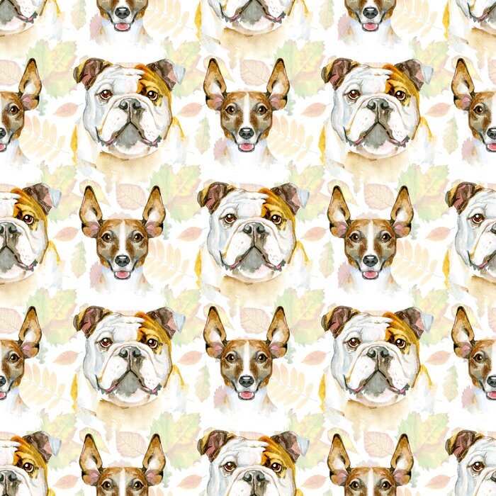 Tapete Aquarell-Hundeköpfe