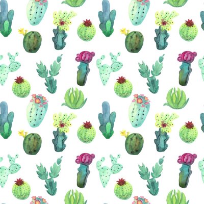 Tapete Aquarell Kaktus nahtlose Muster. Bunte lebendige Kaktus Sukkulenten