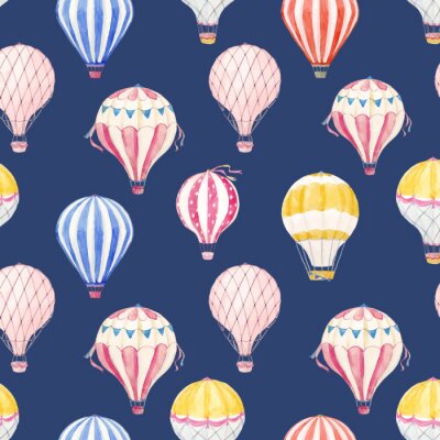 Tapete Aquarell Luftballons auf blauem Hintergrund
