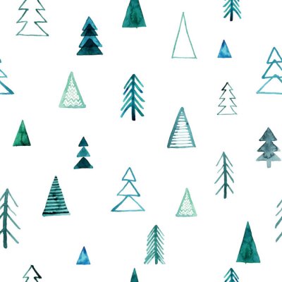 Tapete Aquarell-Nadelwald auf weißem Hintergrund