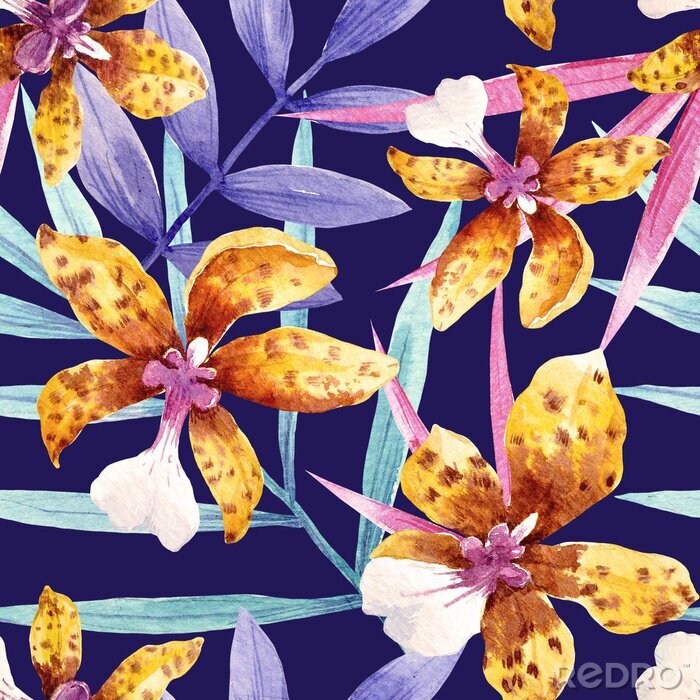 Tapete Aquarell Orchidee Blumen tropischen Muster