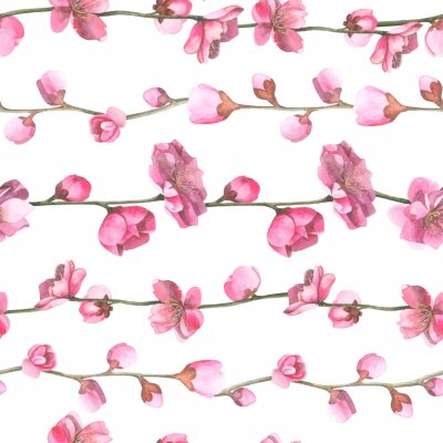 Tapete Aquarell orientalisches Muster mit Sakura Zweig.