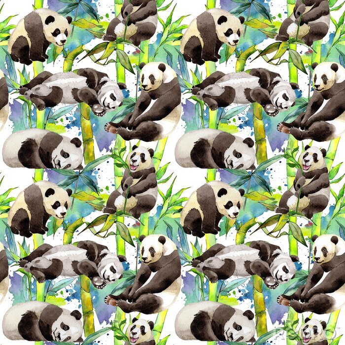 Tapete Aquarell-Pandas in einem Bambuswald