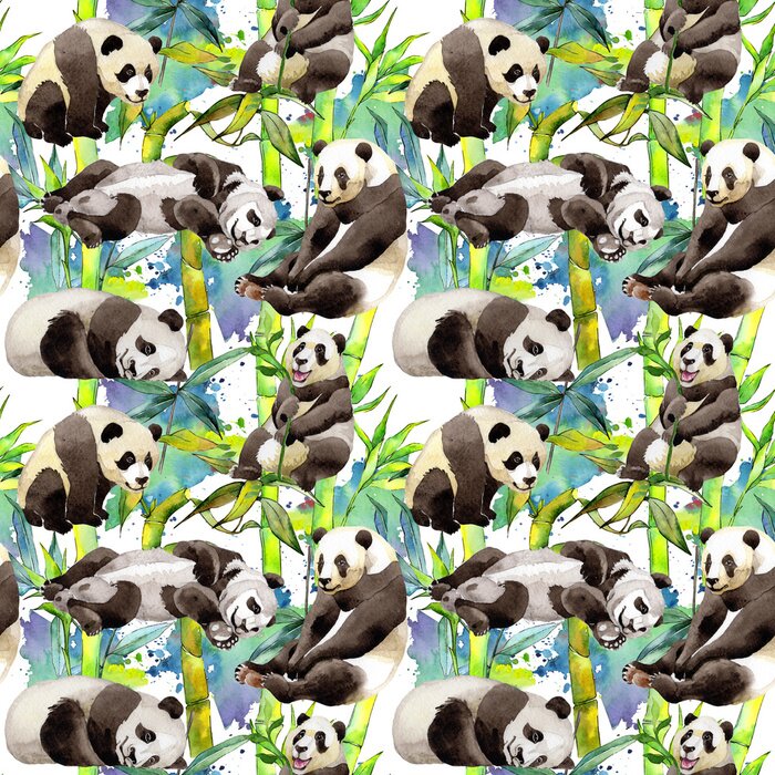 Tapete Aquarell-Pandas in einem Bambuswald
