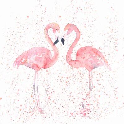 Tapete Aquarell rosa Flamingovögel