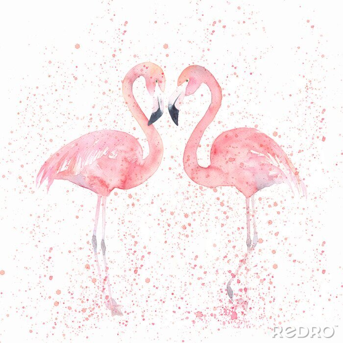 Tapete Aquarell rosa Flamingovögel