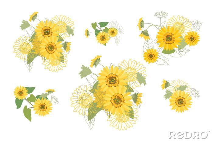 Tapete Aquarell-Sonnenblumen ohne Stängel