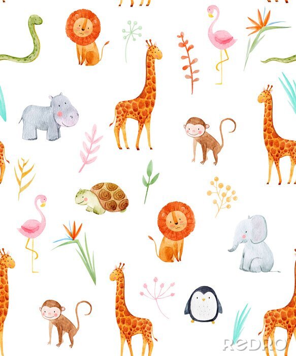 Tapete Aquarell Tiere Safari