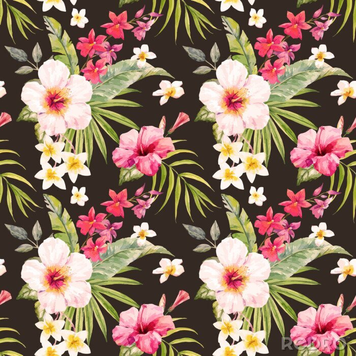 Tapete Aquarell tropischen Blumenmuster