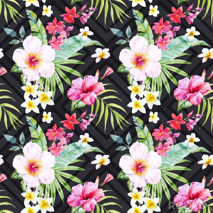 Tapete Aquarell tropischen Blumenmuster