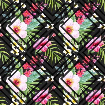 Tapete Aquarell tropischen Blumenmuster