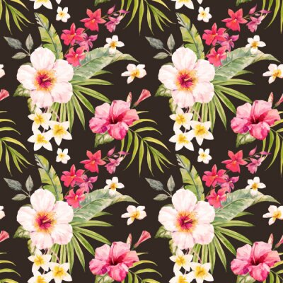 Tapete Aquarell tropischen Blumenmuster