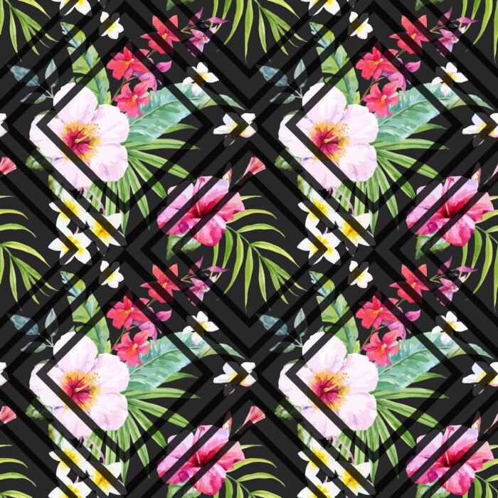 Tapete Aquarell tropischen Blumenmuster