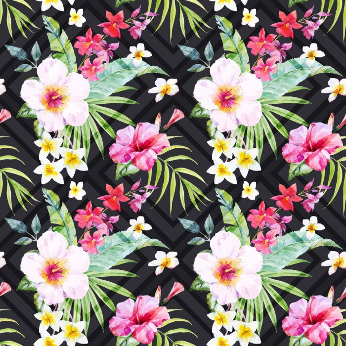 Tapete Aquarell tropischen Blumenmuster