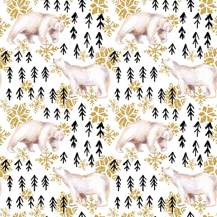 Tapete Aquarell Winter nahtlose Muster mit abstrakten Elementen.