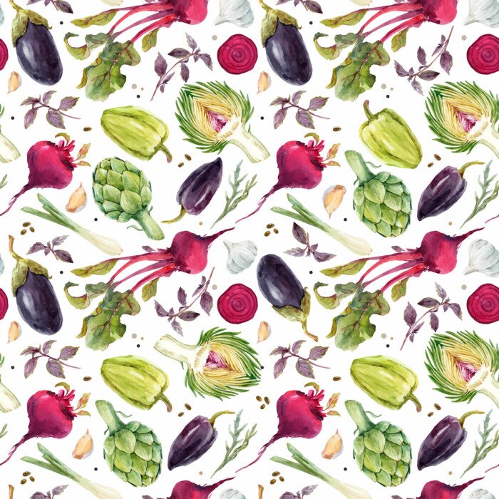 Tapete Aquarellgemüse auf weißem Hintergrund