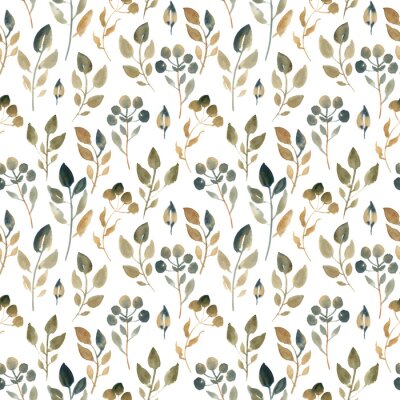 Tapete Aquarellillustration von braunen Blättern. Nahtloses Muster der getrockneten Blätter auf weißem Hintergrund