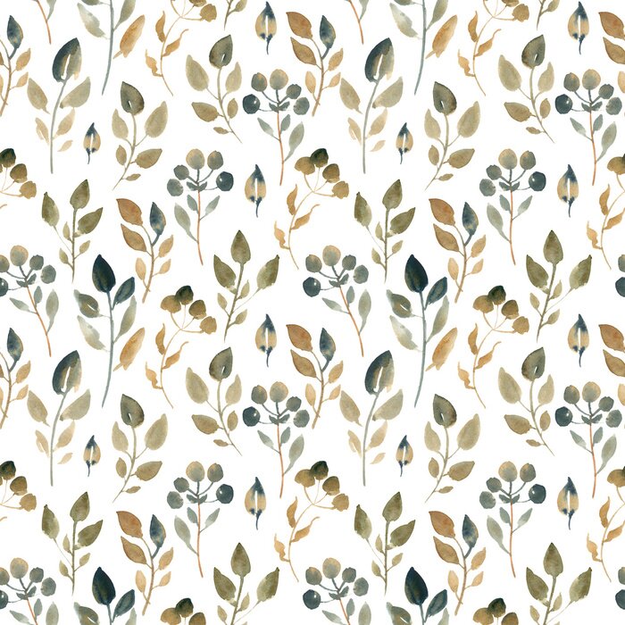 Tapete Aquarellillustration von braunen Blättern. Nahtloses Muster der getrockneten Blätter auf weißem Hintergrund