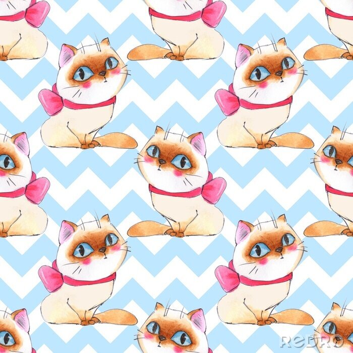 Tapete Aquarellkätzchen mit Schleifen