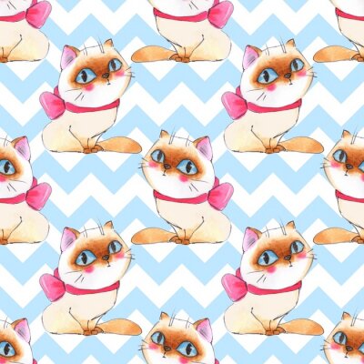 Tapete Aquarellkätzchen mit Schleifen