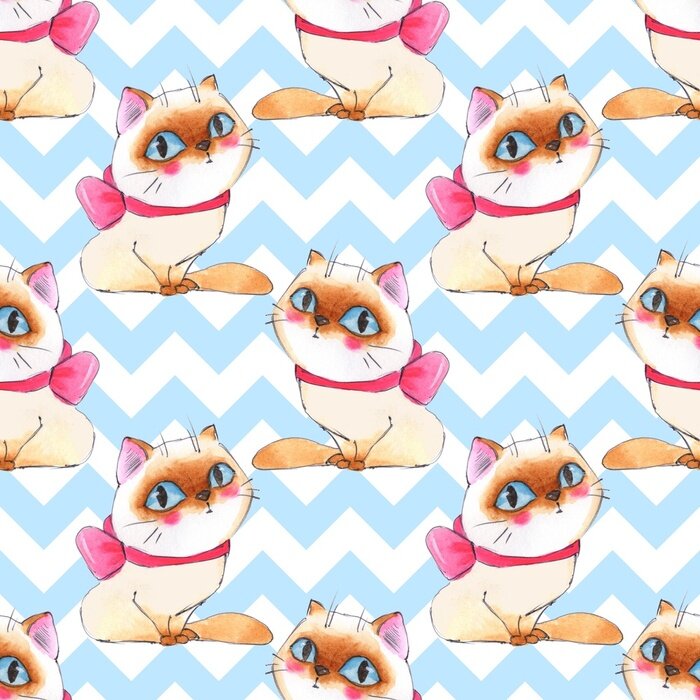 Tapete Aquarellkätzchen mit Schleifen