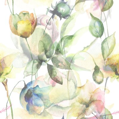 Tapete Aquarellkomposition mit Tulpen