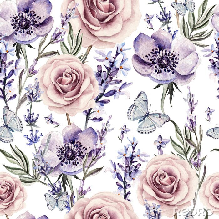 Tapete Aquarellmuster mit den Farben von Lavendel