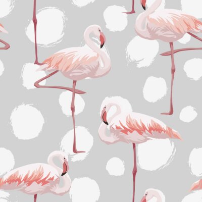 Aquarellmuster mit Flamingos auf gepunktetem Hintergrund