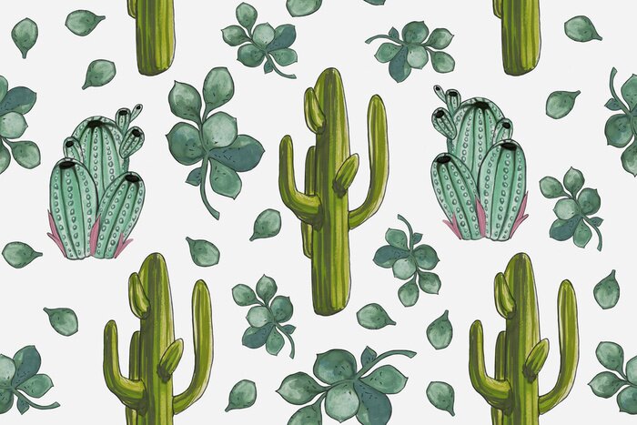 Tapete Aquarellmuster "Wüstenset". Ideales Bild zum Auftragen auf Handyhüllen, Bettwäsche, T-Shirts oder Möbelstoff. Es ist möglich, als Hintergrund für Packpapier zu verwenden.