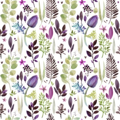 Tapete Aquarellveilchen blüht nahtloses Muster. Hand gezeichnete botanische Illustration. Vintage Blumenzusammensetzung.