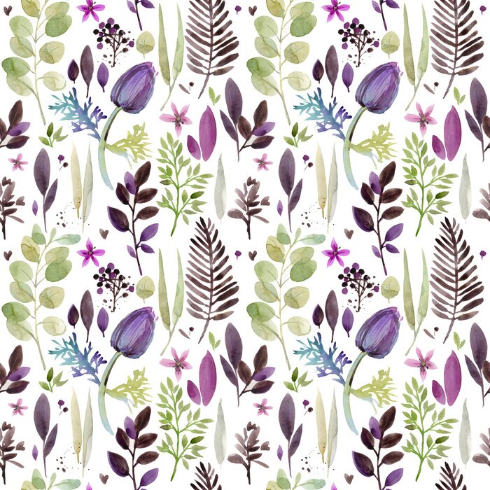 Tapete Aquarellveilchen blüht nahtloses Muster. Hand gezeichnete botanische Illustration. Vintage Blumenzusammensetzung.