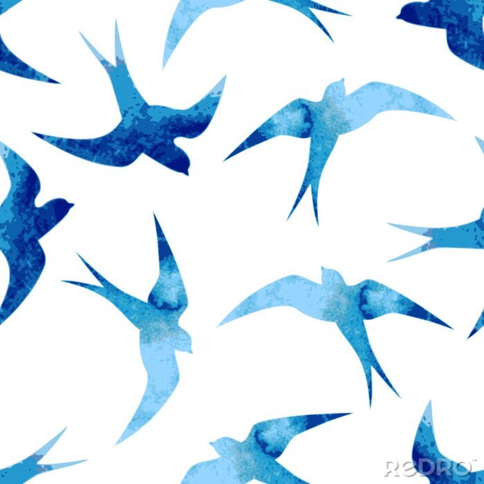 Tapete Aquarellvögel im Flug in Blautönen