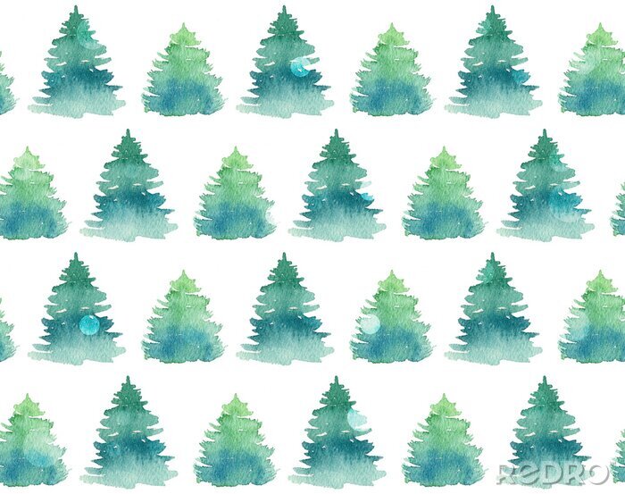 Tapete Aquarellwald im Nebel