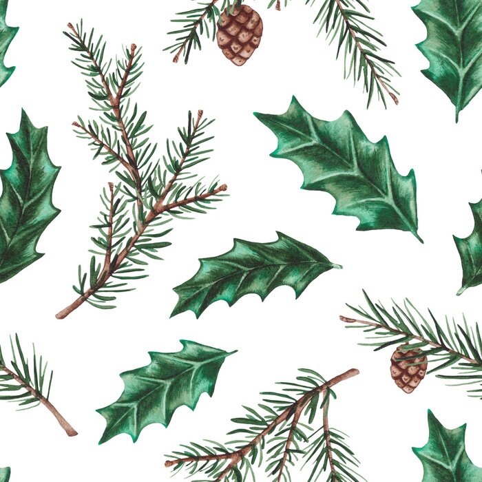 Tapete Aquarellzweige auf weißem Hintergrund