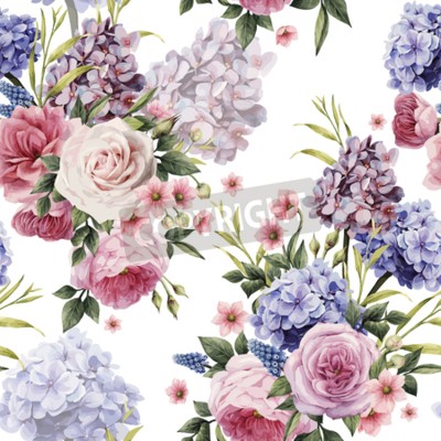 Tapete Arrangement aus Blumensträußen mit Pfingstrosen