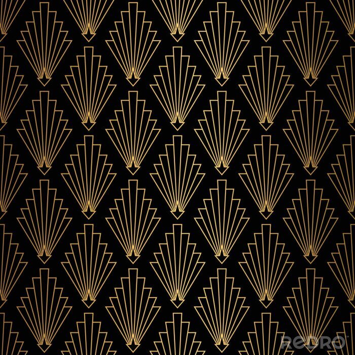 Tapete Art-Deco-Muster. Nahtloser schwarzer und goldener Hintergrund