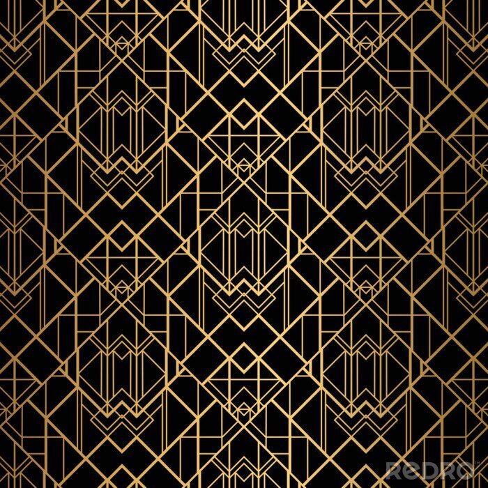 Tapete Art Deco Pattern. Seamless black and gold background.