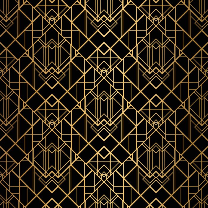Tapete Art Deco Pattern. Seamless black and gold background.