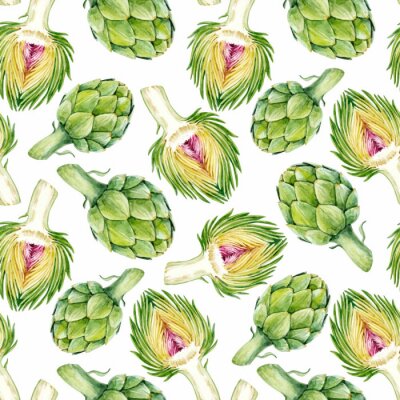 Tapete Artischocken mit Aquarell auf weißem Hintergrund gemalt