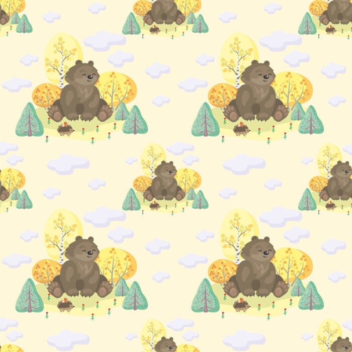 Tapete Baby bunte nahtlose Muster mit dem Bild der niedlichen Waldtiere und Herbst Bäume. Vektor Hintergrund.