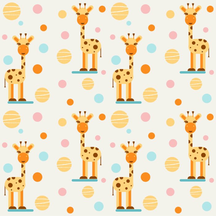 Tapete Babygiraffen auf geometrischem Hintergrund
