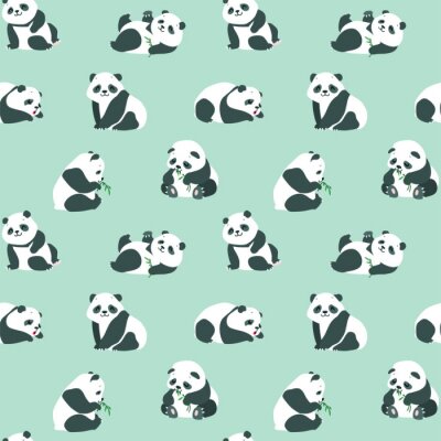 Tapete Babypandas mit Bambusblättern auf grünem Hintergrund